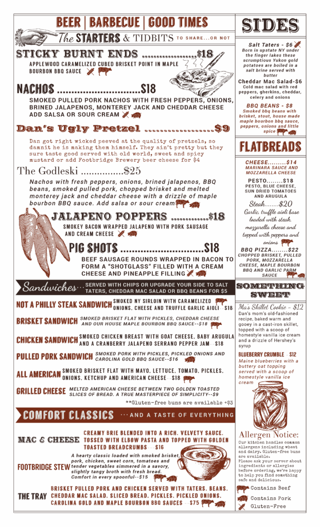 Footbridge Brewery & BBQ Winter 2025 Menu