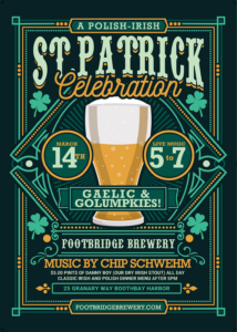 St Patricks Day Celebration Flyer - Footbridge Brewery & BBQ