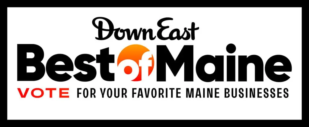 Banner promoting Down East Best of Maine with an orange logo and the message 'VOTE FOR YOUR FAVORITE MAINE BUSINESSES'