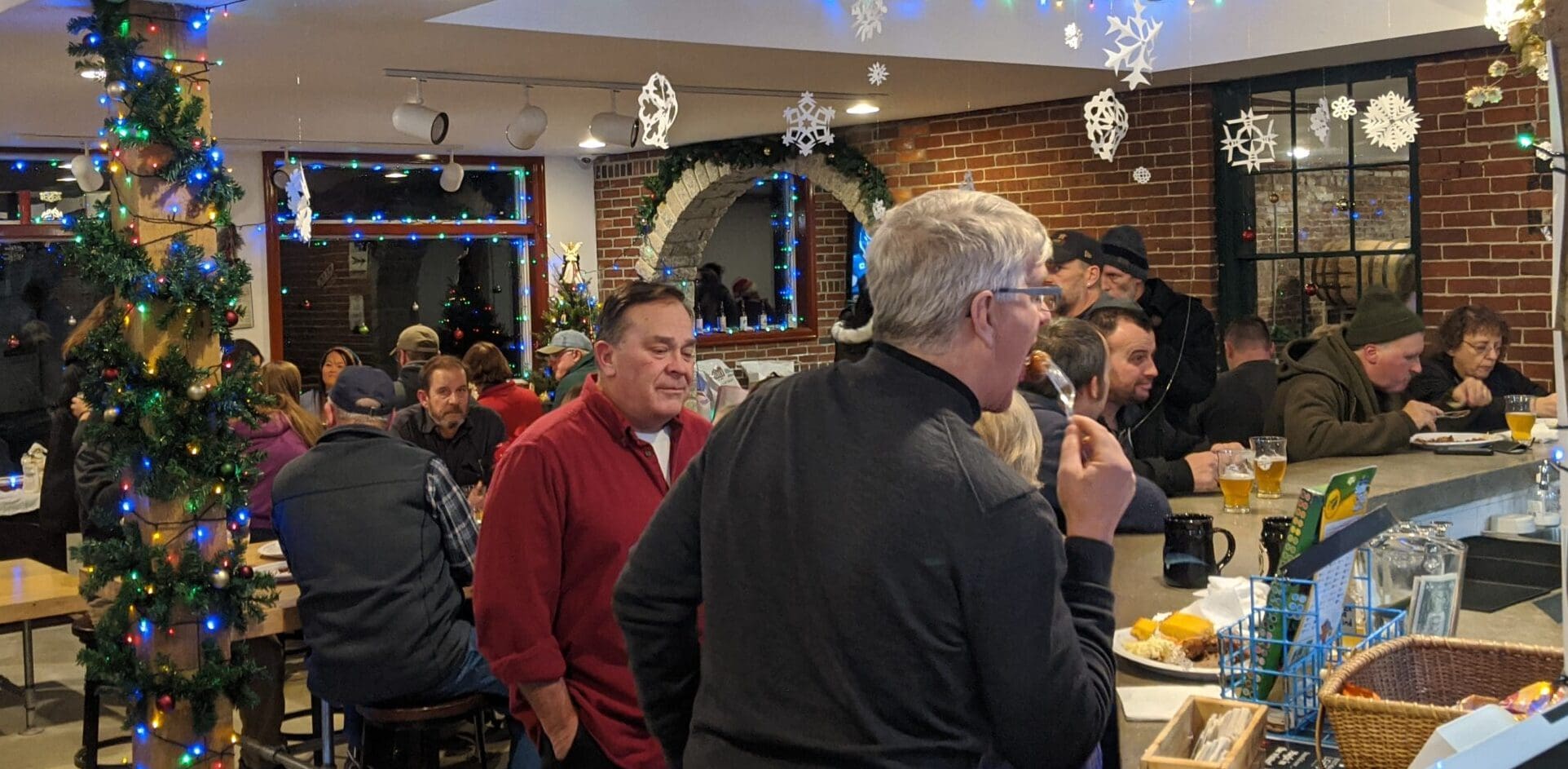 Enjoying BBQ after gardens aglow Smoked BBQ platter and local beer at Footbridge Brewery & BBQ near Coastal Maine Botanical Gardens