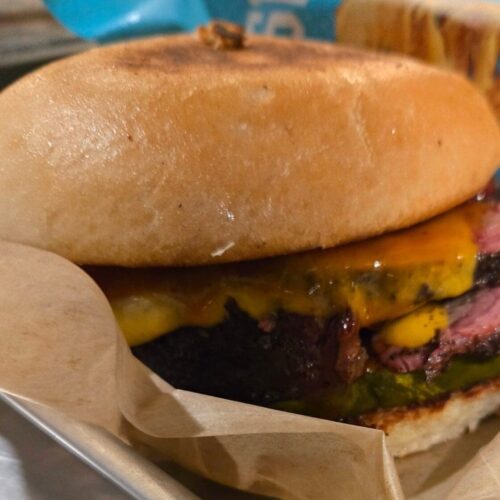 Smoked BBQ brisket sandwich at Footbridge Brewery & BBQ